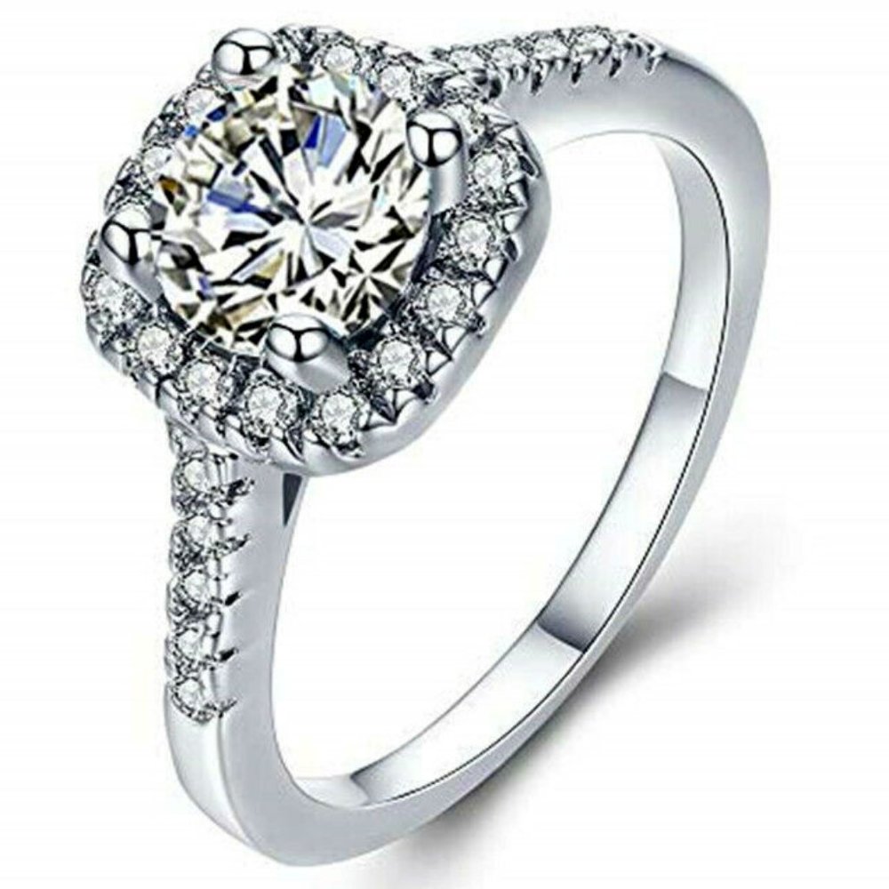 Princess Cut Silver Tone Engagement Ring